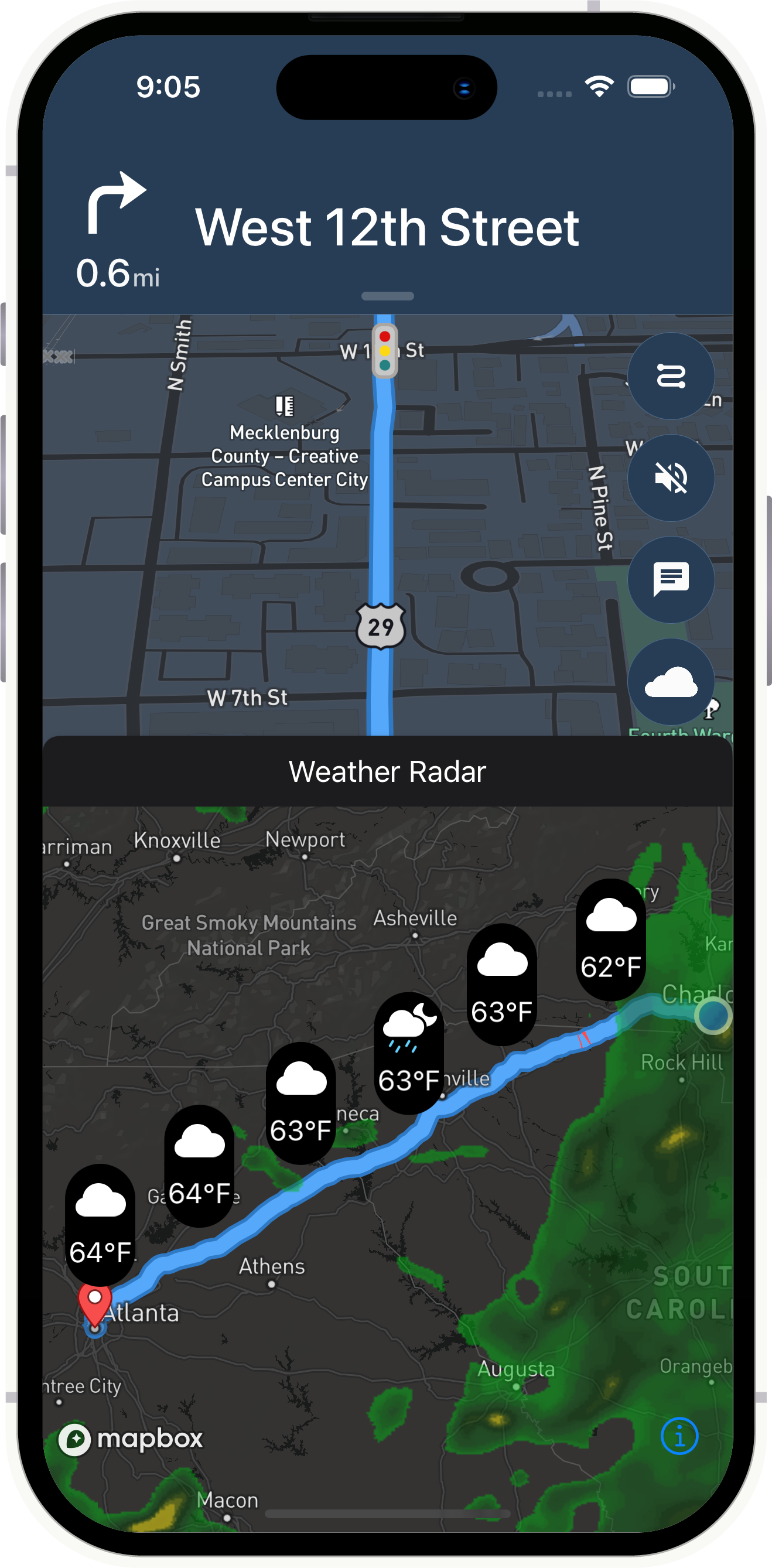 iPhone 14 Pro with navigation map screen